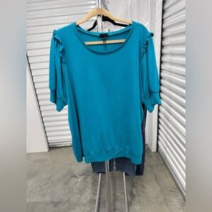 Torrid | Short Puff Sleeve Sweater with Ruffle Design in Teal | size 3